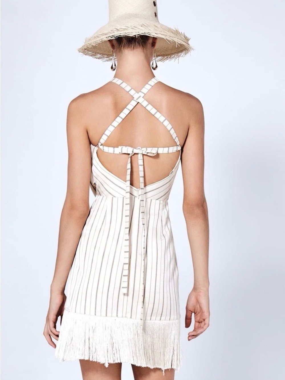Alexis Cream Striped Halter Fringe Mini Dress - Picture 2 of 4